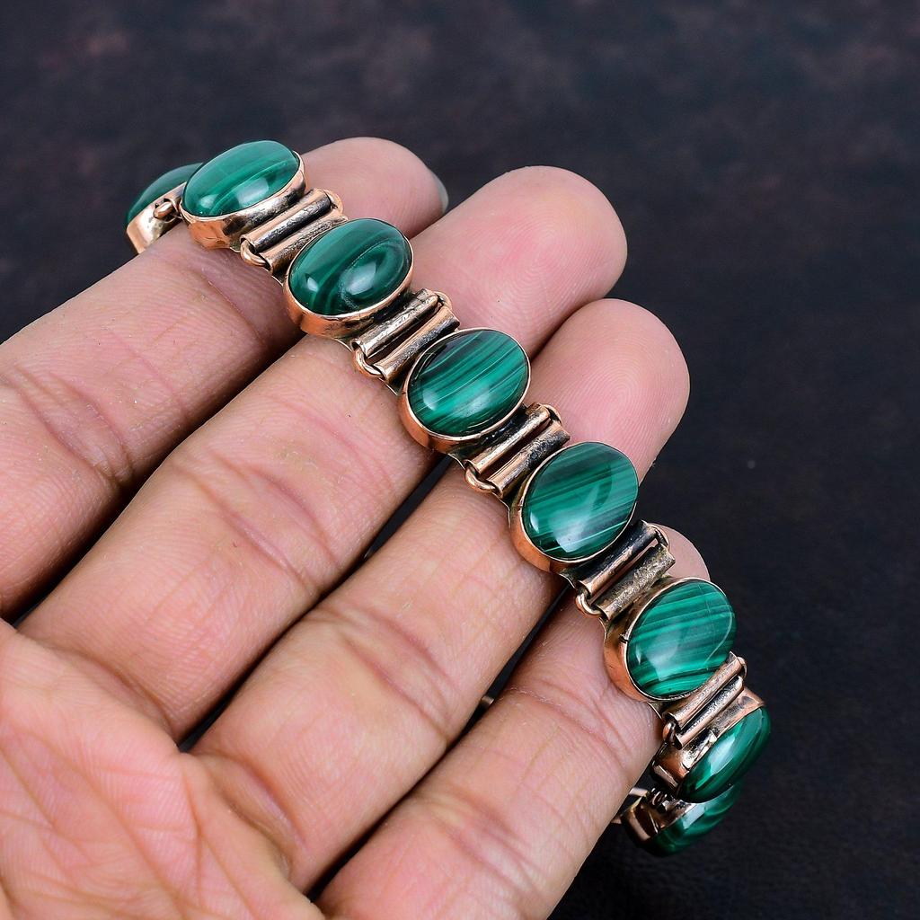 Malachite Bracelet Copper Bracelet Handmade Gemstone Jewelry Adjustable Chain Bracelet Birthstone Bracelet Copper Jewelry Anniversary Gifts