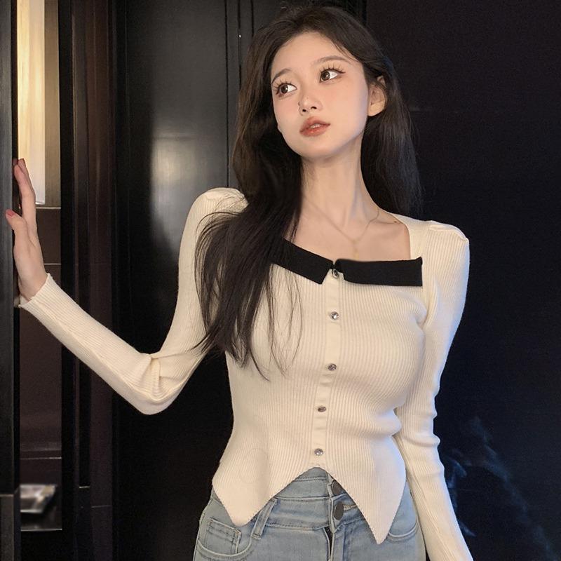 

Женские вязаные топы с цветовым контрастом и неровным краем One Size