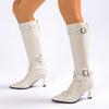 Fashion Punk Rivet Belt Buckle Decoration Knee-High Boots Women Sexy Pointed Toe Super High Heel Riding Boots Winter Brand Design Shoes