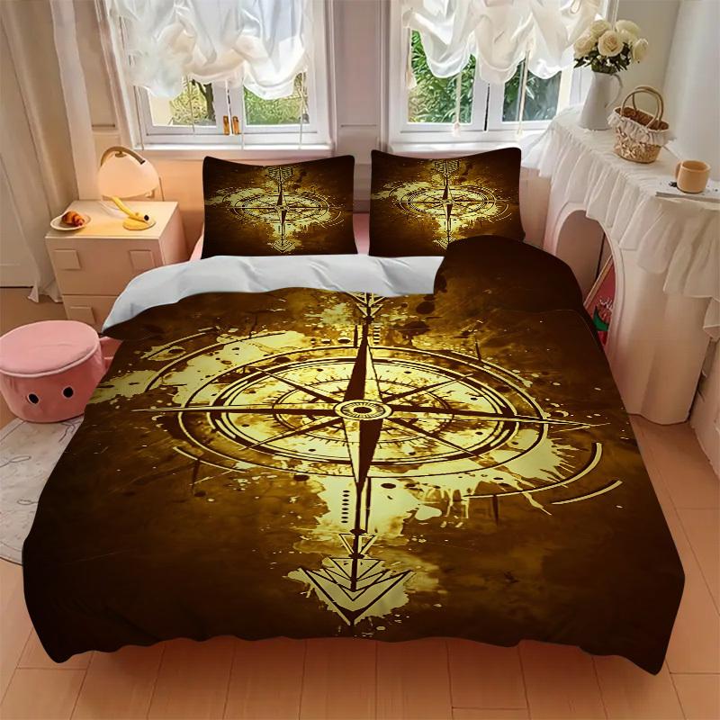 3pc Compass Arrow Cover Set - 1 Quilt Cover + 2 Pillowcases, All Seasons Bedroom Setting, Perfect for Home045