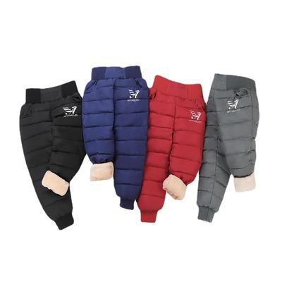 Winter Boys Thick Cotton Pants Fleece Padded Warm Trousers Kids Waterproof Ski Pants Elastic High Waisted Baby Girls Pant 2-12 Y
