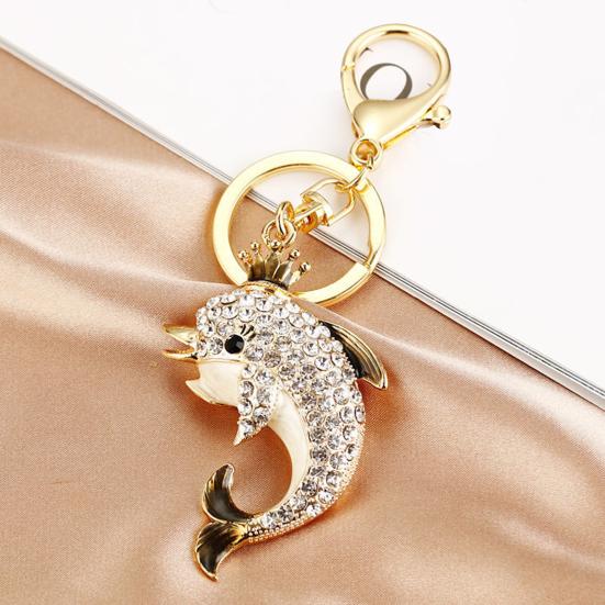 Keychain Sparkling Rhinestones Dolphin Charm Wearing Crown Key Chain Decorative Wallet Backpack Car Key Holder