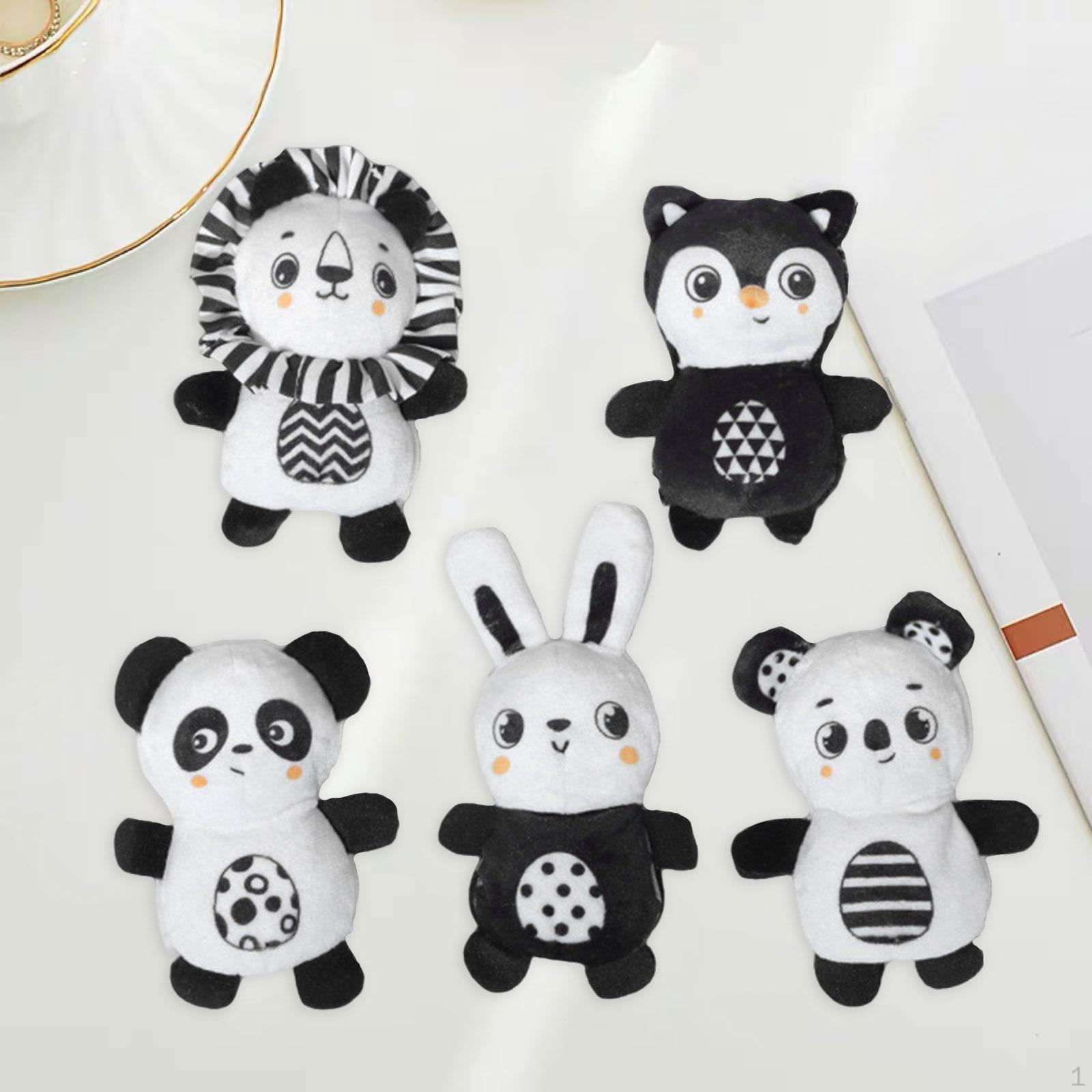 

5 шт. плюшевые куклы-марионетки в виде животных для ролевых игр и обучения, черно-белые black and white