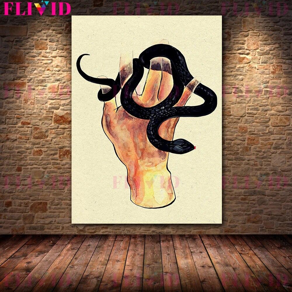 Female Hand Holding Snake Dark Witchcraft Wall Art Canvas Painting Abstract Witch And Black Magic Art Poster And Print Decor No Frame