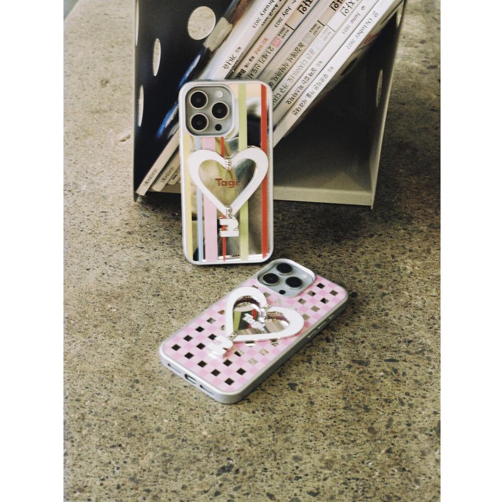Tagi Happy Metal Frame Leather Heart Phone Case Full Coverage Anti-Scratch Drop Protection iPhone 17 Pro Max Holiday Gift - Happy Sea Salt