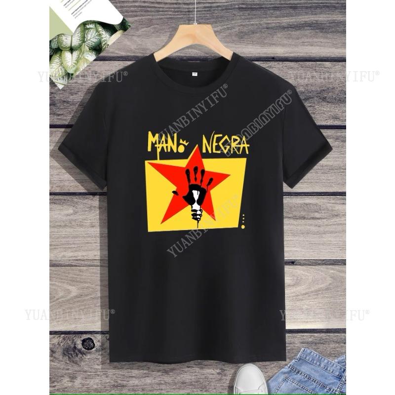 Harajuku Classic Mano Negra Manu Chao Logo T Shirt wide Unisex  Summer O-neck Short-sleev Streetwear