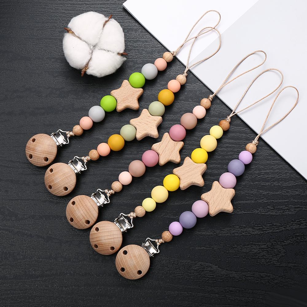 Star Wood Baby Colorful Pacifier Chain Dummy Clips Pacifier Holder Clips Nipple Holder Clips Soother Holder Baby Teething Toys