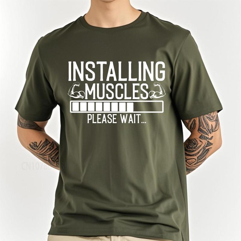 new cotton tshirt Plus Size summer Women tshirt Installing Muscles Please Wait Short Sleeve Travel Oneck tops male teeshirt