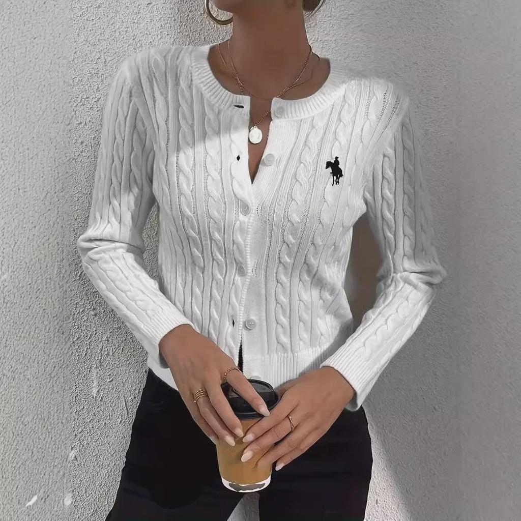 Cardigan tricotat cu împletitură și nasturi, toamnă-iarnă 2024, model slăbit