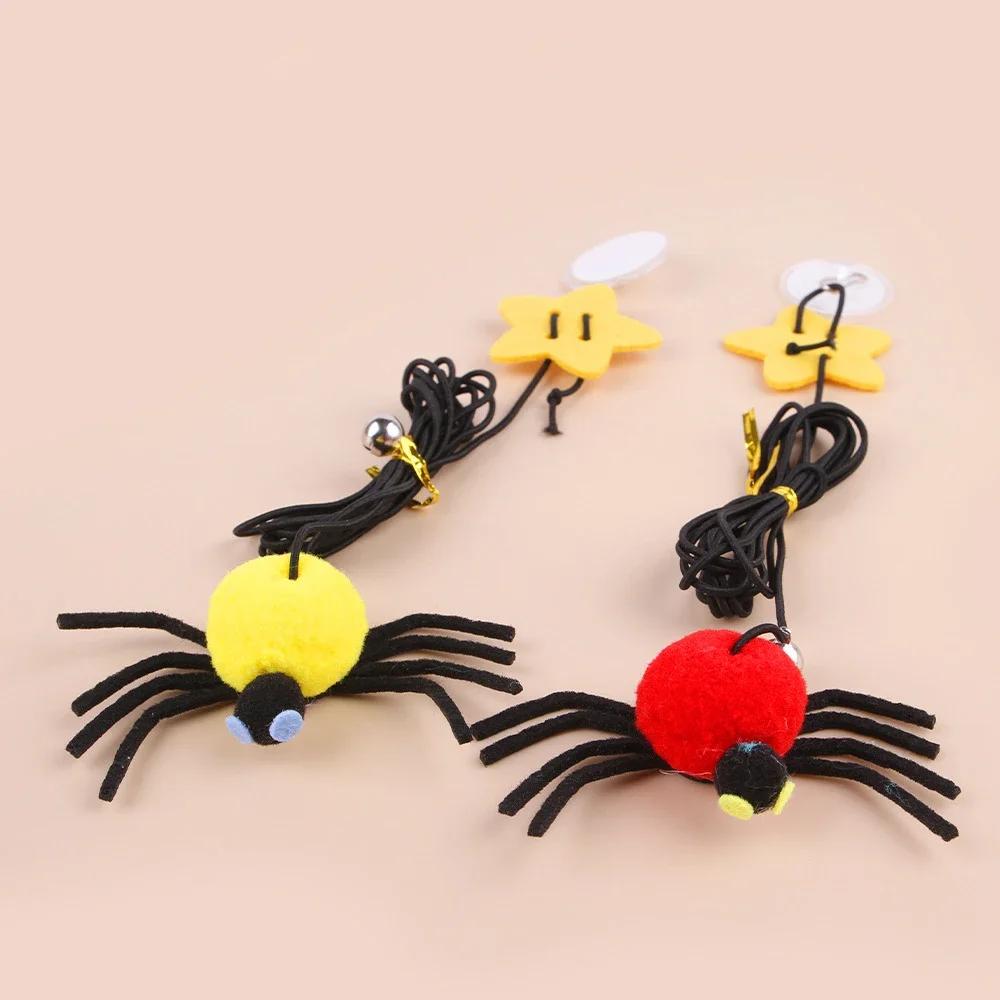 Pet Cat Spider Toy Hanging Door To Relieve Depression Swinging Hanging Elastic Rope Feather Playing Stick Bell Toy for Cat