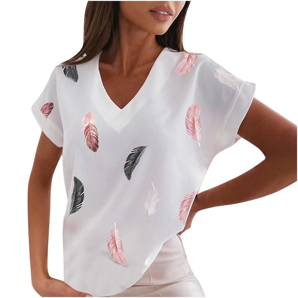Women's Summer Casual T-shirt Printed V-neck Short-sleeved T-shirt Top