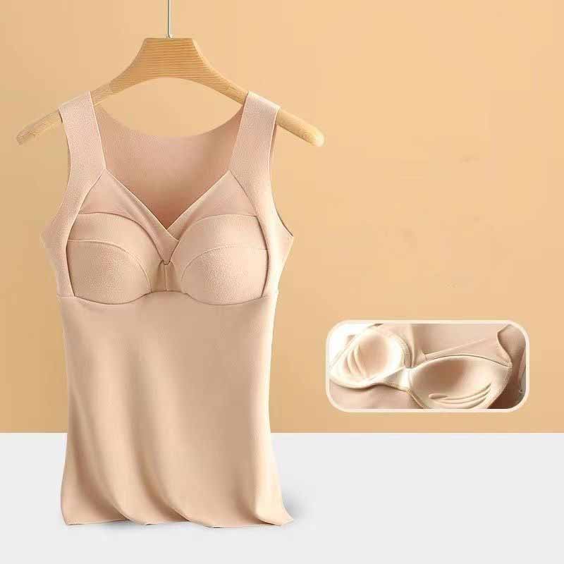 

Женская зимняя майка на бретелях со встроенным бюстгальтером, корсетом, укороченный топ с мягкой подкладкой, нижняя рубашка, бюстгальтер без косточек, бархатная теплая сексуальная кофточка 3XL телесный