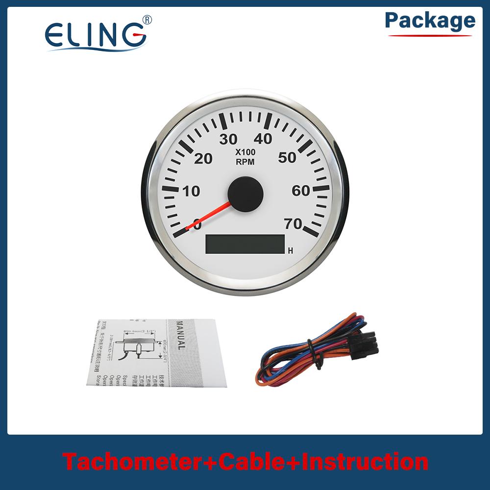 ELING 85mm Newest 3K 4K 6K 7K 8K RPM Tacho Tachometer Gauge REV Counter with Hour Meter Red Backlight for Ship Truck 12V 24V