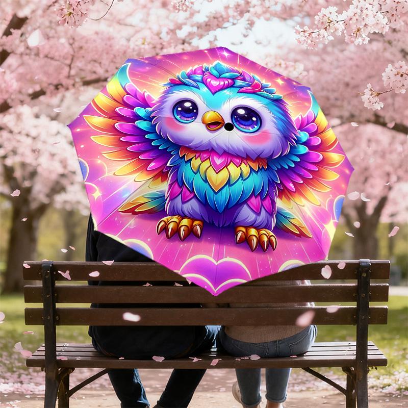 1PC Owl Fantasy Automatic Open/Close Umbrella with Windproof, 8-Rib Sturdy Canopy, Durable Ribs, Fashionable Design, Outdoor Accessory, Fun Prin, Holi