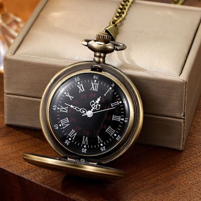 Vintage Charm Black Unisex Fashion Roman Number Quartz Steampunk Pocket Watch Women Man Necklace Pendant with Chain Gift