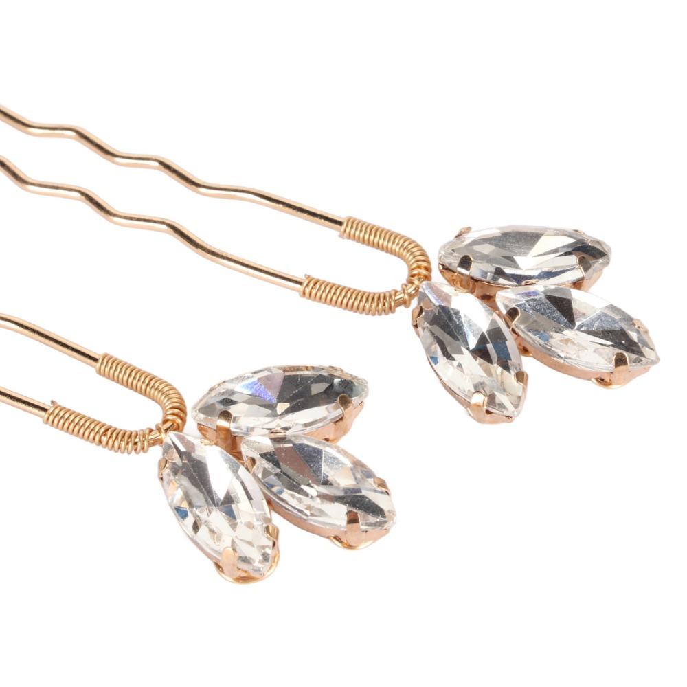 5pcs White Gold Rhinestone Hair Pins Rhinestone Design Bridal Hair Clips  For Women Girls
