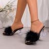 Large Size Transparent High-heeled Cool Slippers for Women Wearing Fluffy Open-toed Wine Glasses and Slippers