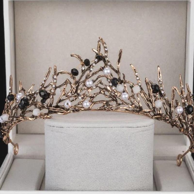 1Pc Bride Retro Black  Crown Queen Tiara Brides Wedding Jewelry