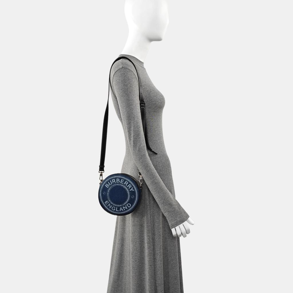 [Pre-Owned] Round Bag Blue Fabric Shoulder Bag Crossbody Bag Silver Hardware Detachable Strap - Excellent #1JLWRHI