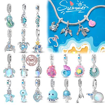 Copper Ocean Series Charms Turtle Conch Starfish Scallop Bead Pendant Fit Original Bracelet Diy Jewelry Accessories