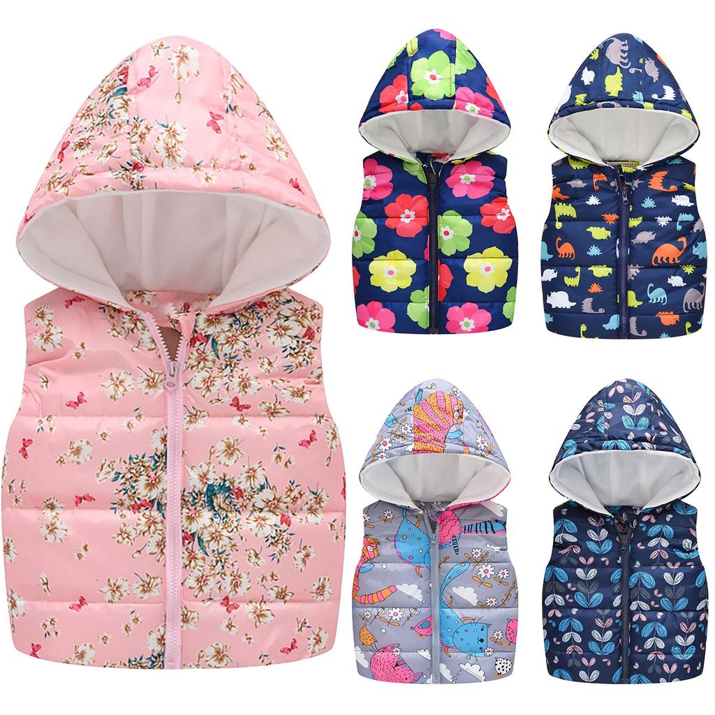 Toddler Baby Girls Winter Cartoon Windproof Coat Hooded Warm Outwear Waistcoat