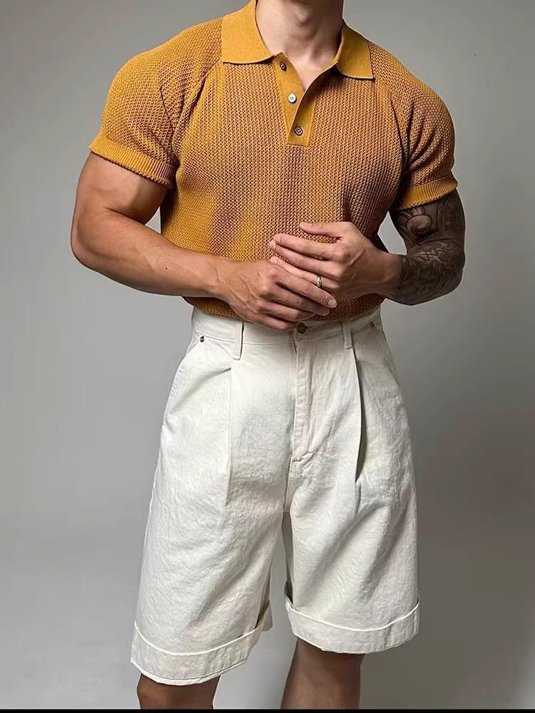 Men's Summer Honeycomb Texture Knitted Polo Shirt with Turn-Down Collar - Breathable Casual Short Sleeve Top