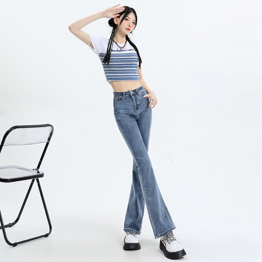 American trend micro-flared high-waisted jeans women's new spring and autumn slim-fitting Korean version of thin drape pants
