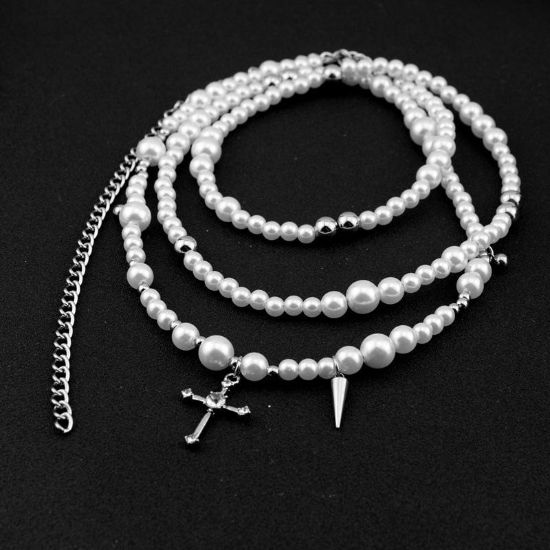 Niche cross sweater chain irregular size pearl beaded long necklace various wearing methods collarbone chain women