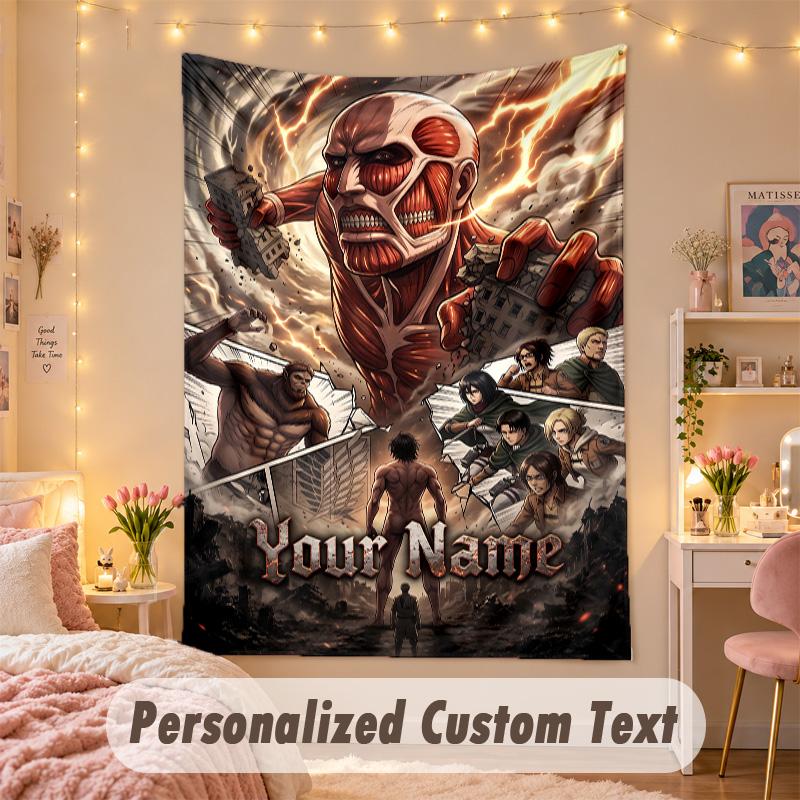 Custom Personalized Tapestry,Attack on Titan Print Custom Name Text Wall Art Hanging for Bedroom
