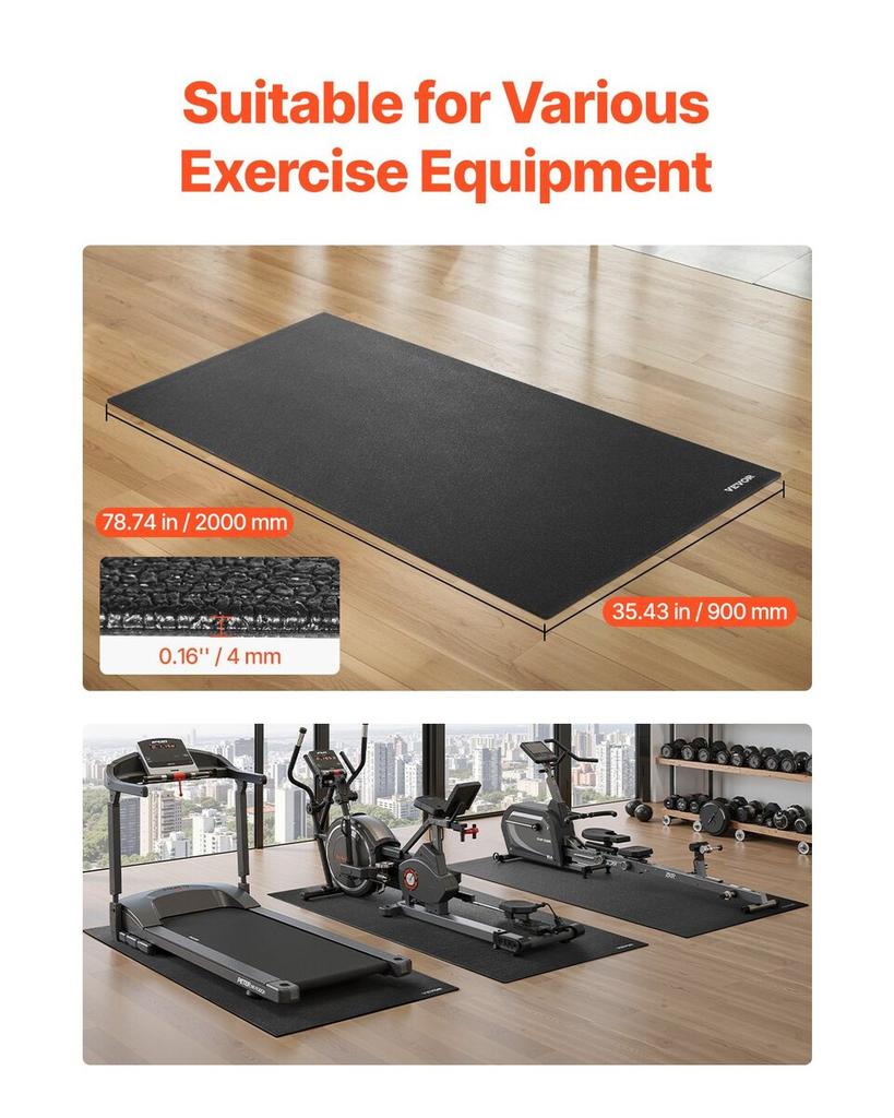 Treadmill Mat for Carpet Floor 4mm Thick 900x2000mm Exercise Equipment Mat