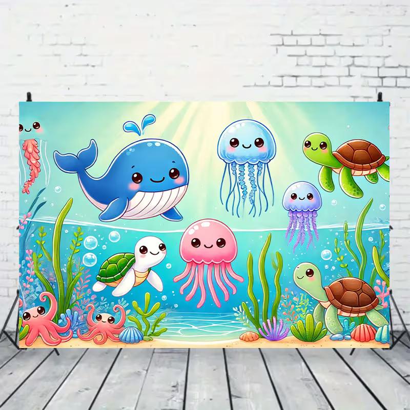 2D Cartoon Meeresbewohner Kulisse, Kinder Unterwasserwelt Party Banner