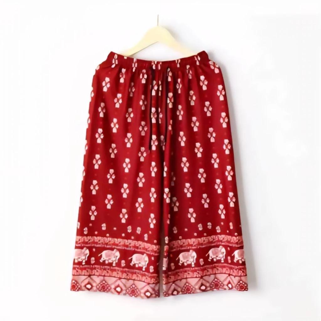 Long Loose Leg Elephant Pants Adjustable Elastic Waistband Strap Women Men Unisex Print Thailand Casual Streetwear Beach Summer Bohemian Retro Vintage