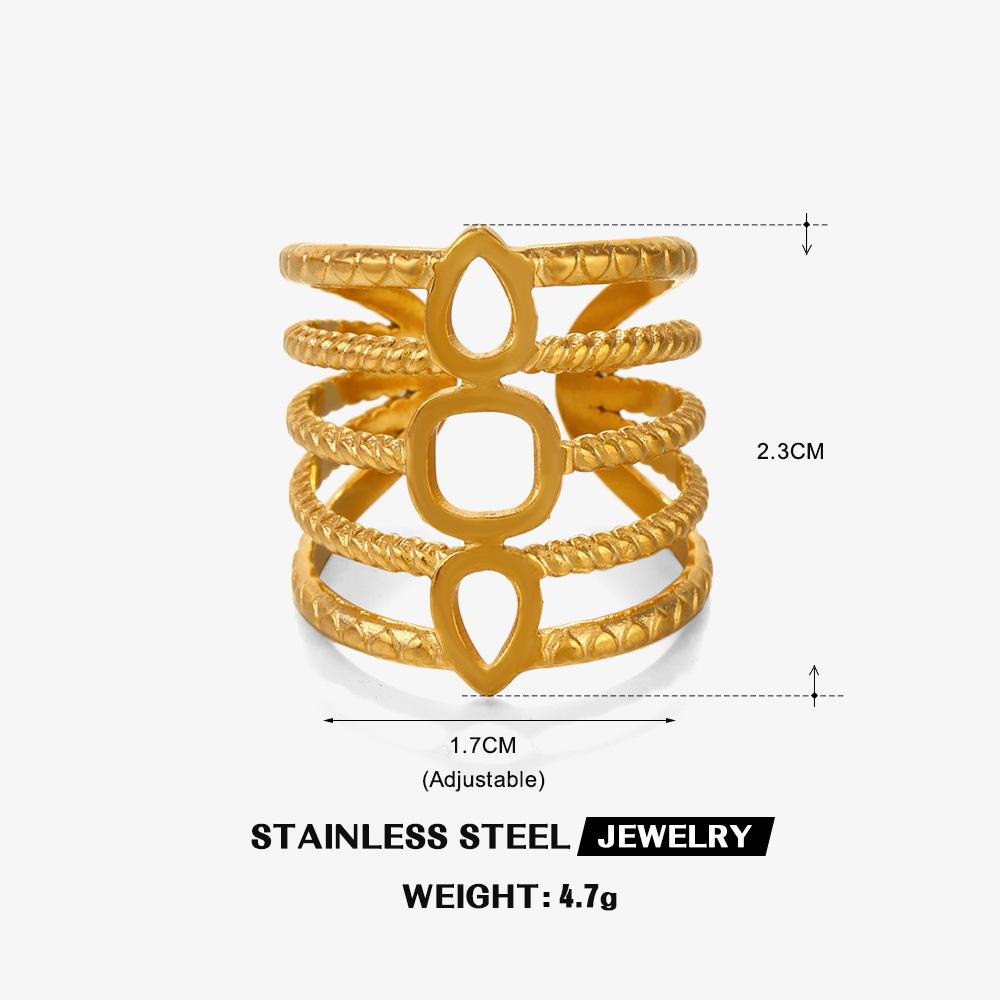 Exaggerated Trendy Geometric Line Ring Woman And Men Individual Ethnic Style Gold Plated Stainless Steel Open Rings