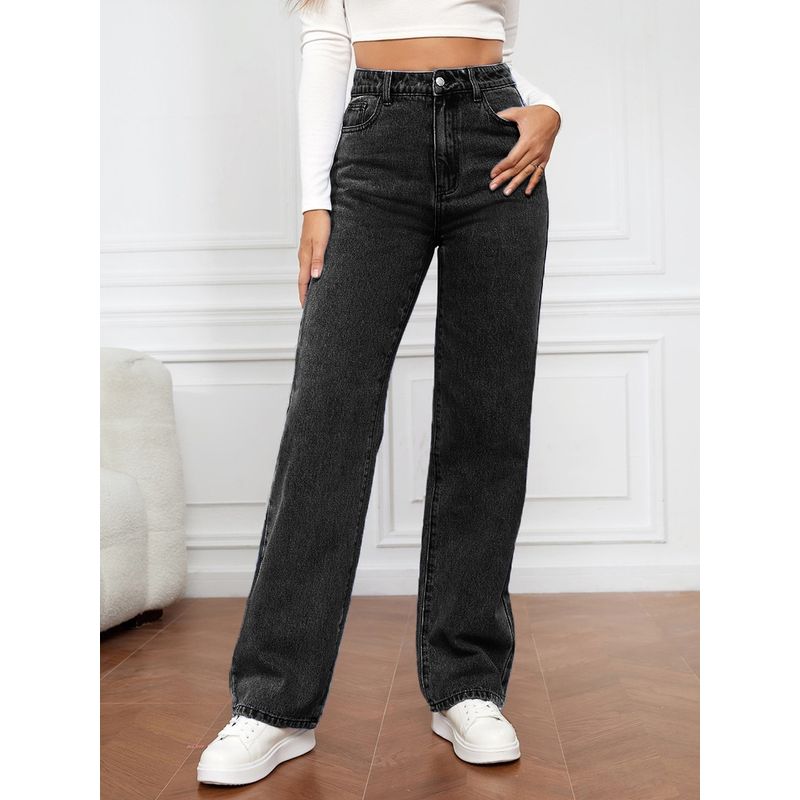 2024 Fall and Winter New High Waist Washed Women's Denim Amazon Long Fashion All-Matching Slim-Fitting Straight Pants Pants