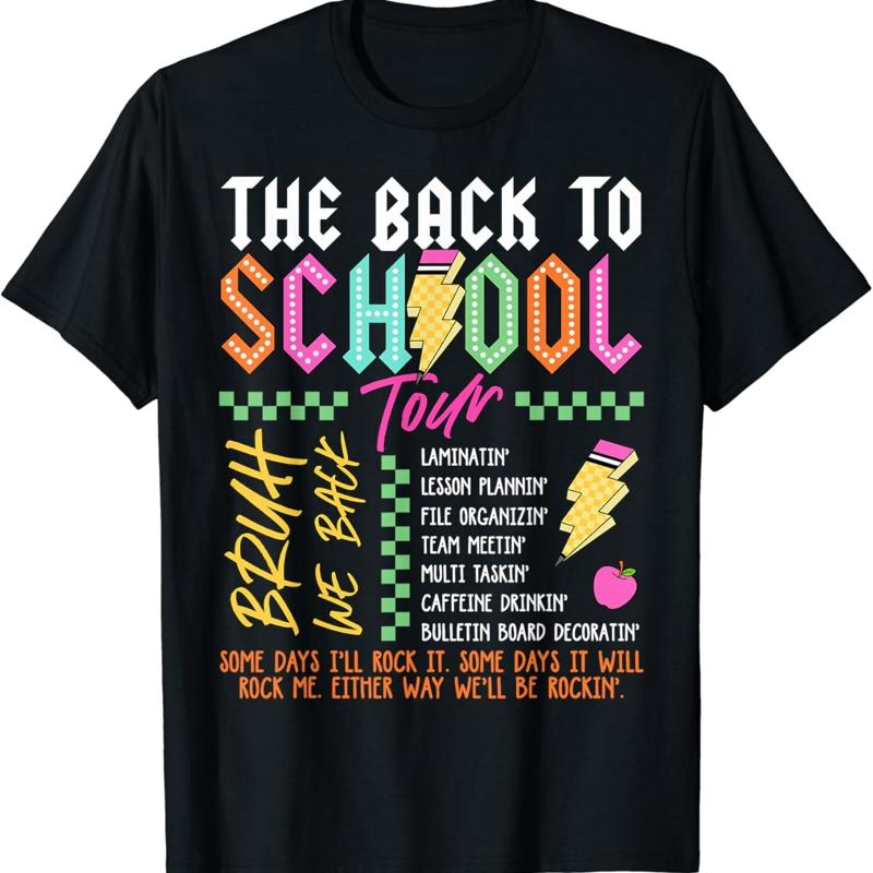 Retro Lightning Bolt ABCD Back To School Tour Teacher T Shirt - Men s Summer Cotton Graphic Tee S разноцветный