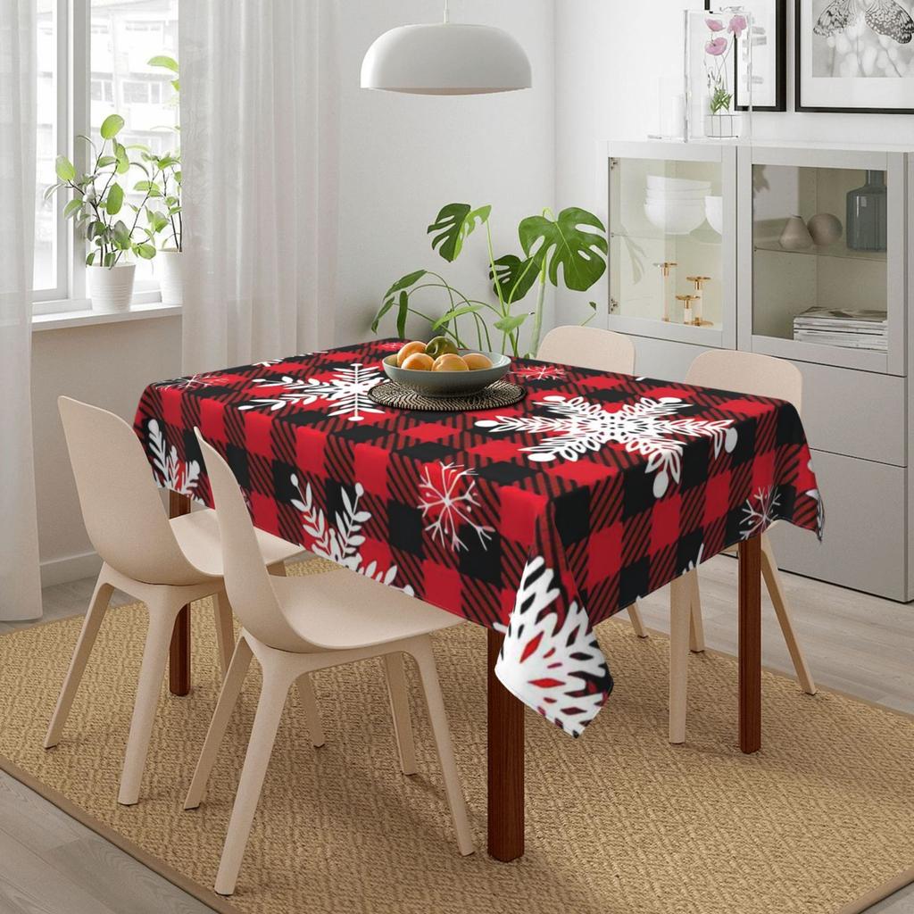 Christmas Holidays And Rectangular Red Check Snowflake Tablecloths Decorated For Holiday Parties Waterproof Tablecloths Decorate