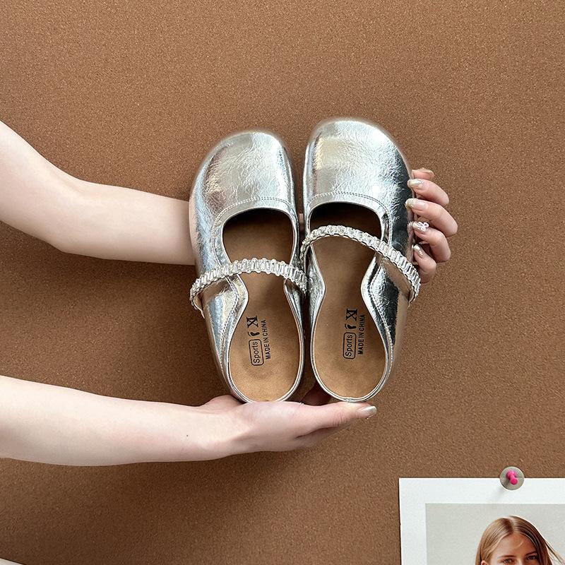 Retro rhinestone word with bag head half slippers women's summer fashion versatile leather shoe buckle with skirt cool slippers
