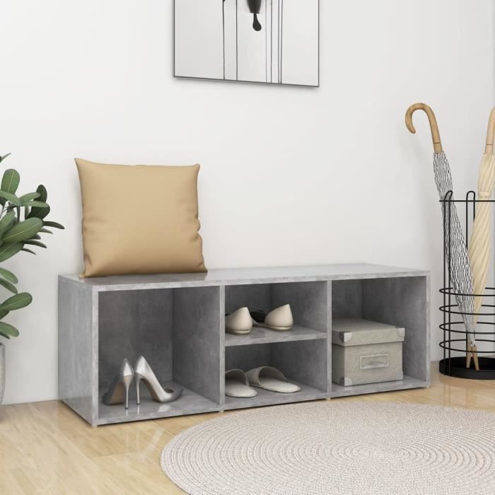 Banc à chaussures - vidaXL - 105x35x35 cm - Gris béton - 4 compartiments - Aggloméré