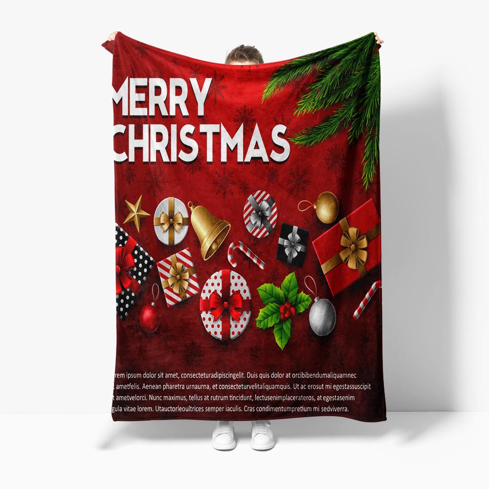 Festive Christmas Throw Blanket Cozy Reversible Holiday Flannel Blanket Soft Warm Decorative Couch Bedspread Gift