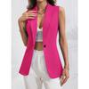 IHUASU Spring and Autumn Solid Color Cardigan Single Button Jacket Sleeveless Round Neck Coat for Women