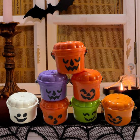 Yousheng 2 Pcs Halloween Boo Buckets Plastic Pumpkin Pails with Handle Portable Small Candy Bowls for Kids Trick or Treat Halloween Party Favors