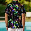 Women Short Sleeve Shirt Pink Green Blue Gradient Solid Lapel Button Up Top