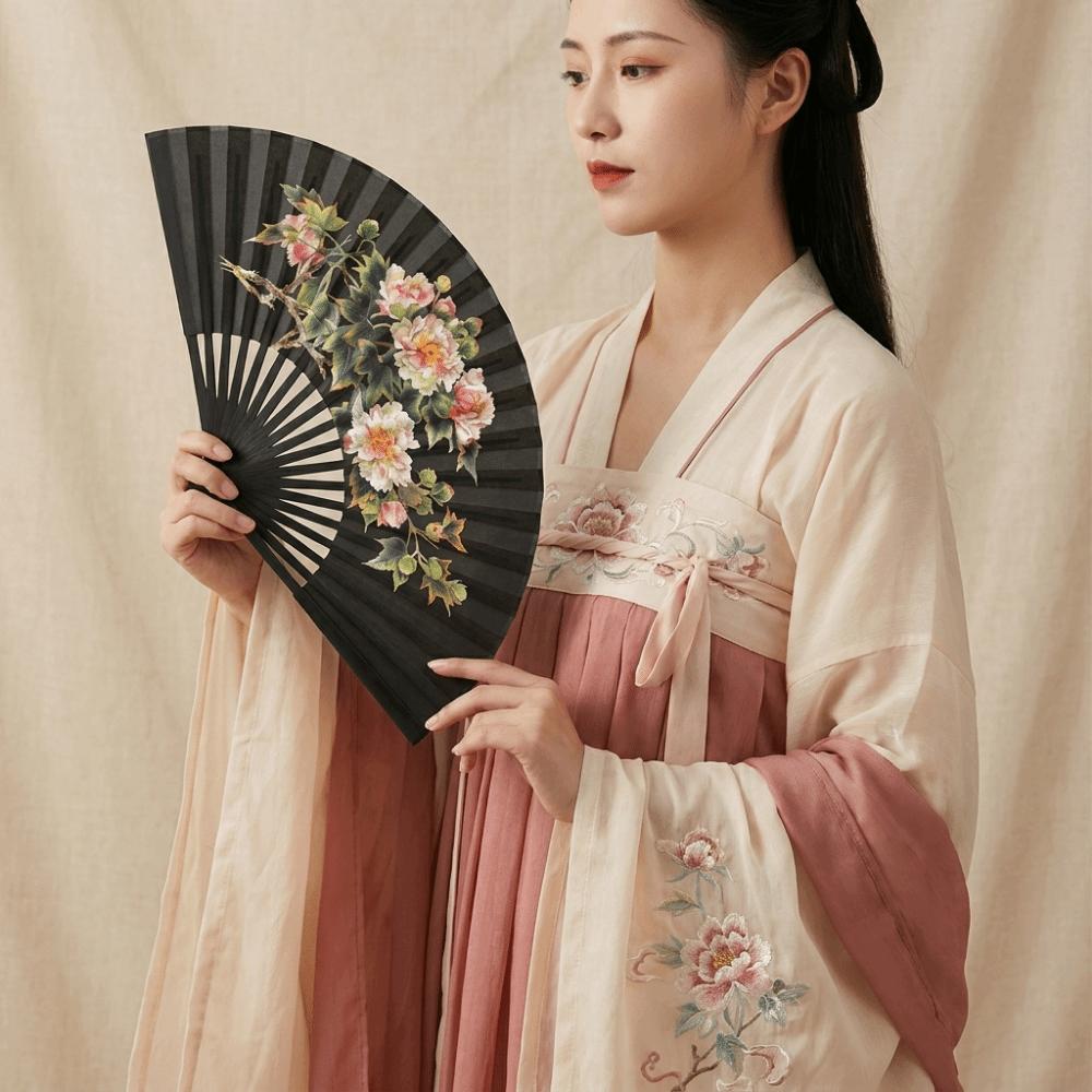 Chinese Style Folding Handheld Fan Handmade Flower Pattern Hand Fans Exquisite Silk Cloth Dance Fan Home Decoration