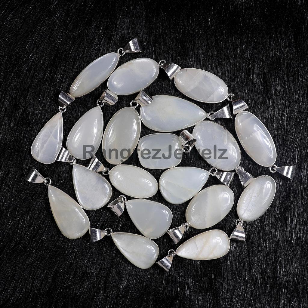Grey Moonstone Pendant Sterling Silver Pendant Mix Shape Moonstone Gemstone Pendant Necklace Crystal Pendant Bezel Pendant Moonstone Jewelry