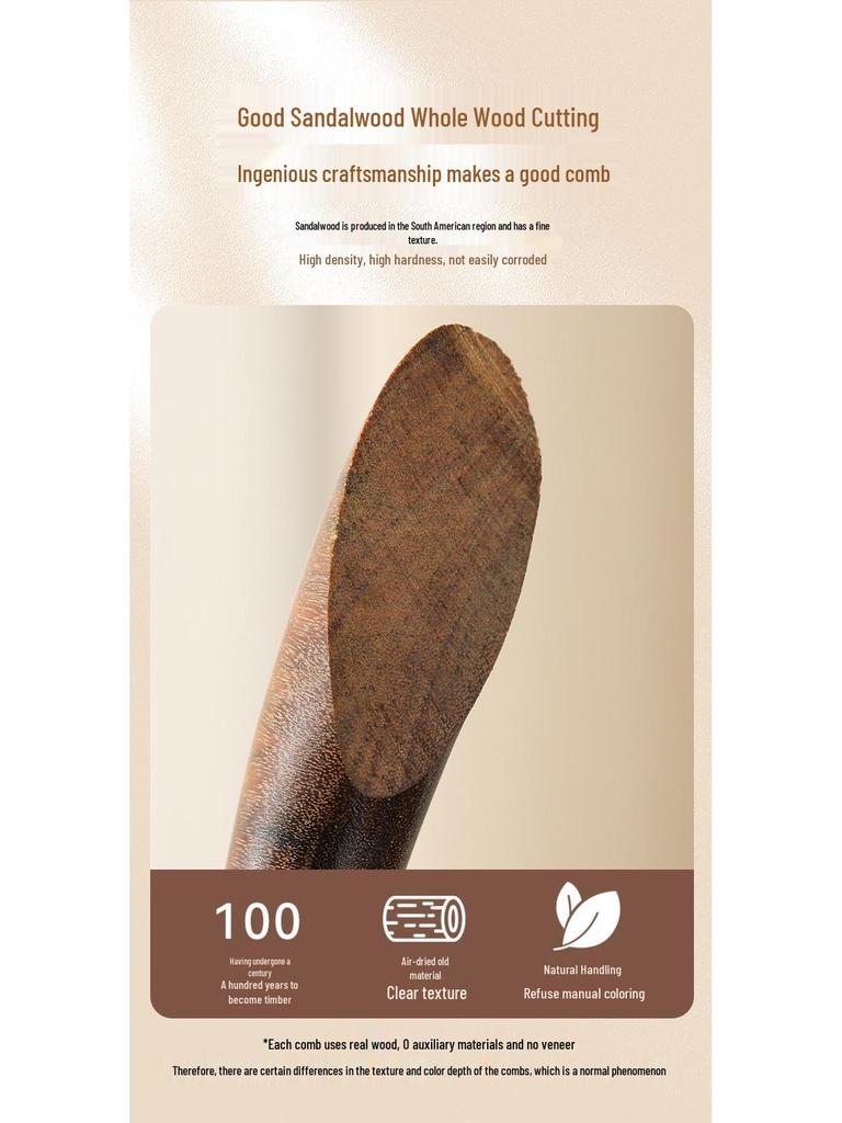 Gold Sandalwood Five-Tooth Meridian Comb for Scalp and Body Massage