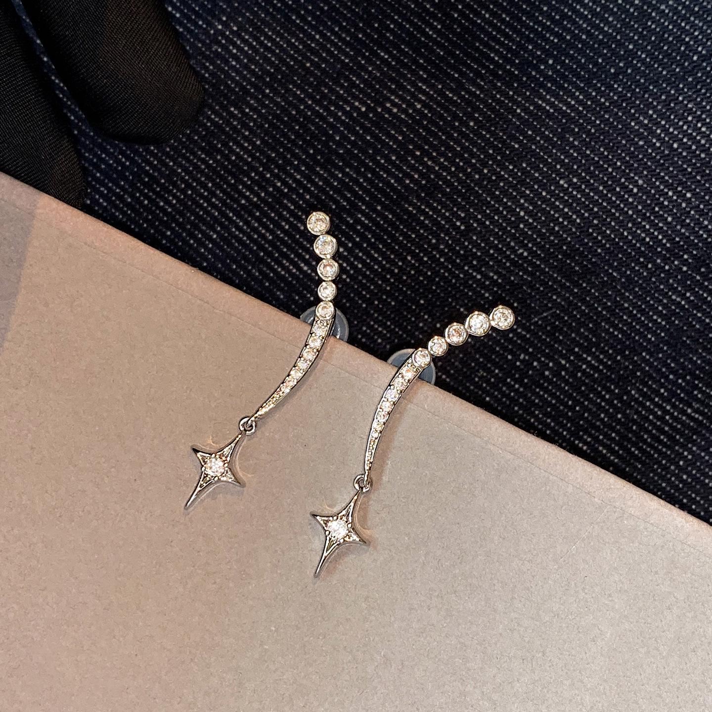 Gold-Plated Silver Zircon Starburst Earrings - Korean Style, High-End, Light Luxury Fashion Studs for Women