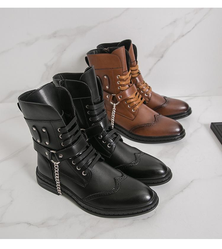 Men's Punk Style Motorcycle Boots - Wear-Resistant Leather, Thick Mid-Calf, Plus Size, Autumn/Winter Martin Boots
