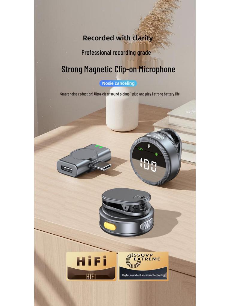 H25 Wireless Clip-On Microphone: Noise Reduction, Outdoor Video/Live Broadcast, Digital Display, Compact Size.