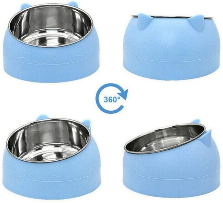 Stainless Cat Bowls Non-slip Base Pets Puppy Dog Food Water Feeder Bowl Neck Protection Dish Pet Bowl 15 Degrees Bowl Pet Supply