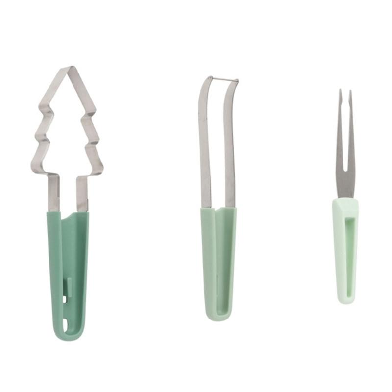 

Stainless Steel Watermelon Cutting Tool 3 In 1 Fork And Christmas Tree Shape Cutter Picnics Fruit Slicer For Picnics зелёный